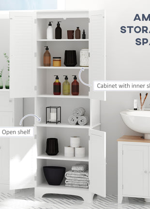 Tall Narrow Bathroom Storage Cabinet with Doors and Shelf Adjustability, Freestanding Linen Cabinet with 2 Cabinets and Countertop, White