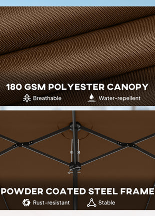 Garden Parasol, Double-Sided Sun Umbrella with LED Solar Lights, Patio Parasol for Outdoor, Coffee