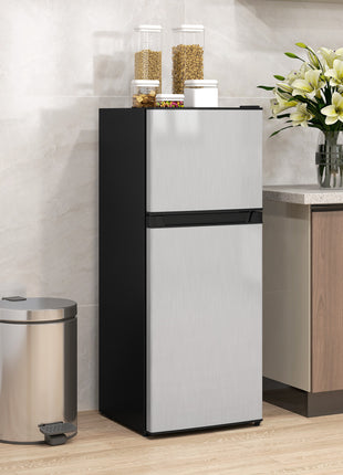 Small Fridge with Freezer, 4 Cu Ft Refrigerator with Reversible Doors, Silver