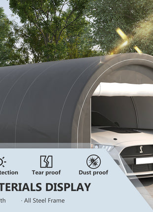 10' x 16' Carport, Heavy Duty Portable Garage Storage Tent with Large Zippered Door, Anti-UV PE Canopy Cover for Car, Truck, Boat, Motorcycle, Bike, Garden Tools, Outdoor Work, Gray