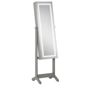 Floor Standing Jewelry Cabinet with LED Light, Lockable Jewelry Organizer with Full-Length Mirror, and 4 Adjustable Angles, Grey