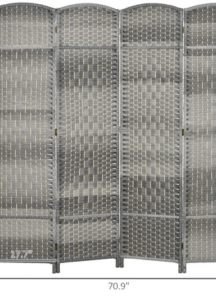 Folding Room Divider Screen 4 Panel 6' Tall Privacy Screen Freestanding Wood Partition for Home Office, Mixed Gray