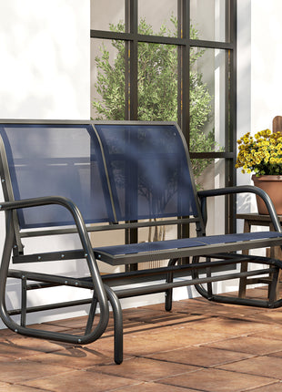 2-Person Outdoor Glider Bench, Patio Double Swing Rocking Chair Loveseat with  Steel Frame, Dark Blue