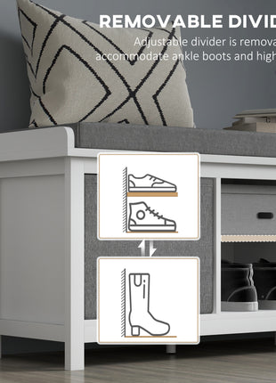 Shoe Storage Bench with Cushioned Seat, Entryway Bench Seat with 2 Drawers and Adjustable Shelf for Hallway, White