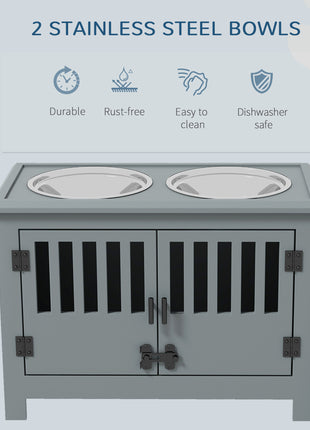 Dog Food Storage Cabinet with Bowls & Dog Feeding Station, Gray