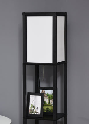 Modern Shelf Floor Lamp with Dual Ambient Light, Standing Lamp Living Room, Bedroom, 10.25"x10.25"x61.5", Black