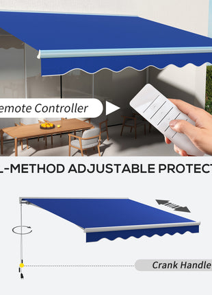 13' x 10' Electric Awning, Retractable Awning with LED Lights and Remote Controller for Door and Window, Blue