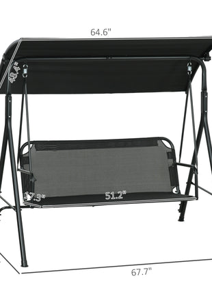 3-Seat Outdoor Patio Swing Chair w/ Cushion, Steel Frame Stand, Adjustable Tilt Canopy for Patio, Garden, Black 1