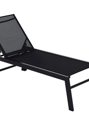 Outdoor Chaise Lounge with Wheels, Five Position Recliner for Sunbathing, Suntanning, Steel Frame, Breathable Fabric for Beach, Yard, Patio, Black