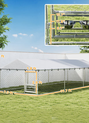 Dog Kennel Outdoor Dog Run Waterproof UV-Resist Cover Lockable Door Adjustable Bowls 20 x 7.5 x 5ft