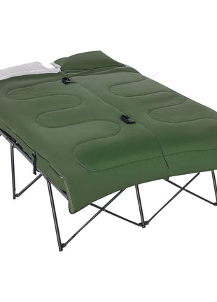 2-Person Folding Camping Cot Portable Outdoor Bed Set with Sleeping Bag, Inflatable Air Mattress, Comfort Pillows and Carry Bag, Soft and Comfortable for Outdoor Travel Camp Beach Vacation
