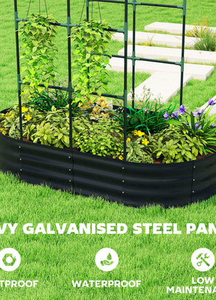 Galvanised Raised Garden Bed with Arched Trellis, 5 x 3 x 6ft Metal Outdoor Planter Box with Open Bottom, Dark Gray