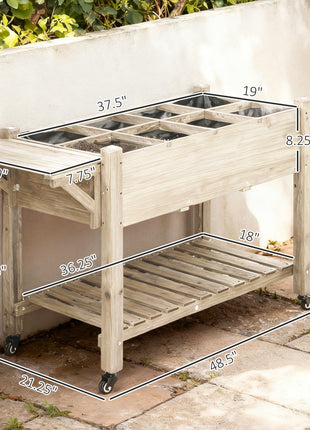 Raised Garden Bed Planter Box w/ 8 Grow Grids, Storage Shelf & Lockable Wheels