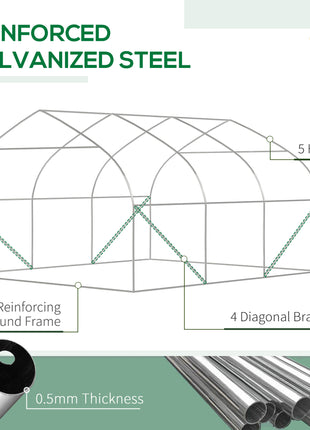 11.5' x 10' x 6.5' Walk-in Tunnel Greenhouse, Green House with Zippered Mesh Door, 7 Mesh Windows & Roll-up Sidewalls, Upgraded Gardening Plant Hot House with Galvanized Steel Hoops, White