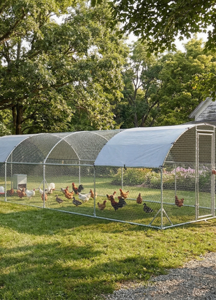 Large Metal Chicken Coop with Waterproof and Anti-UV Cover for Yard, Outdoor, Duck, Rabbit, 9.2' x 24.9' x 6.5'