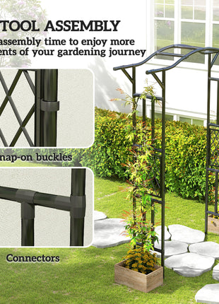 Garden Arch, PE-Coated Steel Garden Arch Trellis with Extended Top, Black