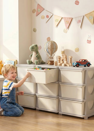29.5" 3 Tier Kids Storage Unit Dresser Tower w/ 9 Drawers, Cream White