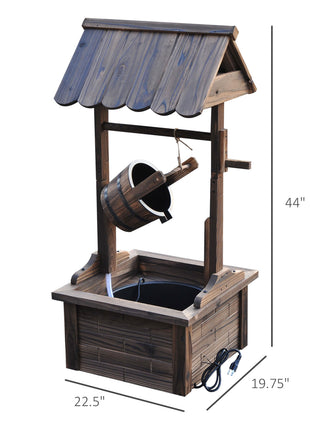 Outdoor Wooden Wishing Well Fountain with Adjustable Water Flow Rate, Rustic Waterfall Fountain, Carbonized Finish