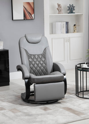 Faux Leather Manual Recliner, Adjustable Swivel Lounge Chair, Armchair with Footrest and Round Base for Living Room, Gray