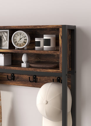 Hall Tree with Bench and Shoe Storage, 5-in-1 Entryway Bench with Coat Rack, 3 Storage Shelves, 2 Fabric Drawers, Brown