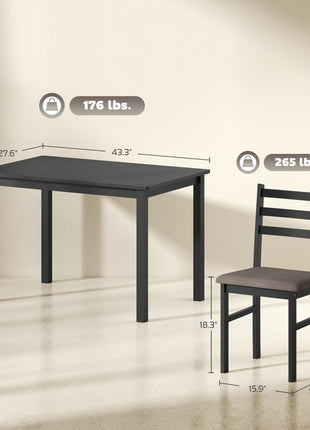 5-Piece Small Kitchen Table Set for 4, Farmhouse Dining Table Set with Upholstered Chairs and Rubber Wood Legs, Black