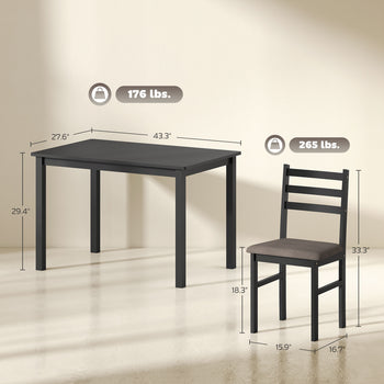 5-Piece Small Kitchen Table Set for 4, Farmhouse Dining Table Set with Upholstered Chairs and Rubber Wood Legs, Black