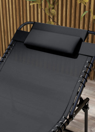 2 Piece Folding Chaise Lounge Pool Chairs with 5-level Reclining Back, Reading Hole, Side Pocket, Black