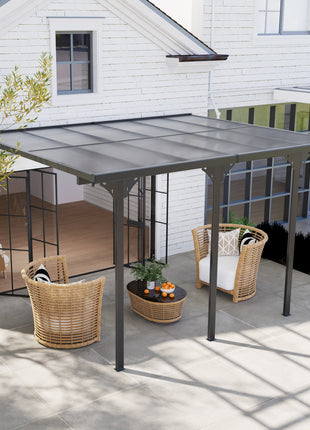 12' x 10' Outdoor Polycarbonate Pergola, Transparent UV Blocking Awning, Hardtop Deck Gazebo, Aluminum, Gray