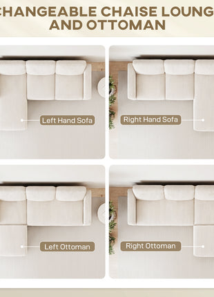 Sectional Sofa, L Shaped Couch, with Reversible Chaise or Ottoman, Cream White