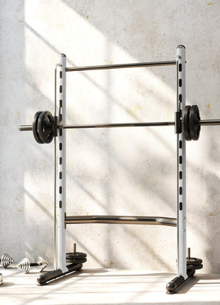 Squat Rack with Pull Up Bar and Barbell Bar Adjustable Bench Press Multi-Function Weight Lifting Half Rack, White
