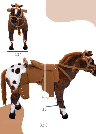 Sound-Making Ride On Horse for Toddlers 3-5, with Neighing and Galloping Sound, Stuffed Animal Horse Toy for Kids with Padding, Soft Feel, Brown