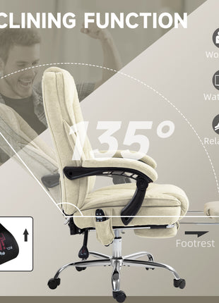 Massage Office Chair, Heated Reclining Computer Chair with Adjustable Height and Footrest, Beige