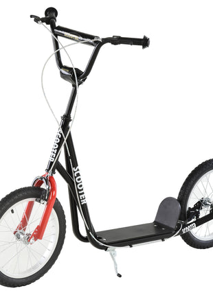 Youth Scooter Kick Scooter for Kids 5+, Max Load 220 LBS., with Adjustable Handlebar, 16" Inflatable Wheels, Dual Brakes, Black