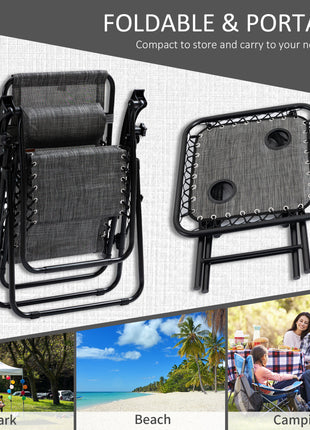 Zero Gravity Chair Set with Side Table, Folding Reclining Chair with Cupholders & Pillows, Adjustable Lounge Chairs for Pool, Backyard, Lawn, Beach, Gray