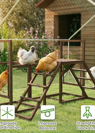 Chicken Activity Play Set with Multiple Chicken Perches, Swing, Ladder, Platform for 3-4 Chickens, Coffee