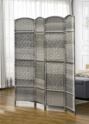 Folding Room Divider Screen 4 Panel 6' Tall Privacy Screen Freestanding Wood Partition for Home Office, Mixed Gray