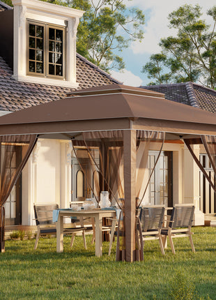12' x 12' Pop Up Canopy Tent with Netting and Carry Bag, Instant Sun Shelter with 137 sq.ft Shade, Tents for Parties, Height Adjustable, for Outdoor, Garden, Patio, Khaki