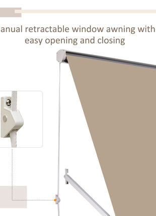 6' Drop Arm Manual Retractable Window Awning Sun Shade Shelter for Patio Balcony Outdoor, Aluminum, Can Cover 2 Windows, Cream White