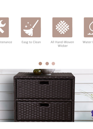 Patio PE Rattan Storage Cabinet, Wicker Pool Cabinet Organizer, Outdoor Towel Rack for Pool with 3 Drawers, Brown