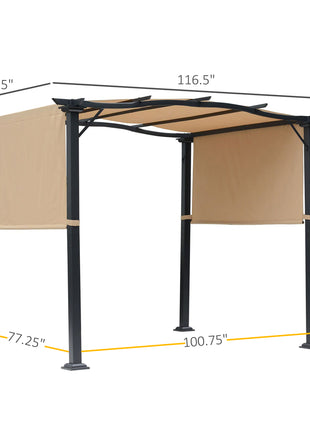 8' x 10' Retractable Pergola Canopy Steel Frame Polyester Fabric Gazebo with Top Cover, Retractable Canopy Shade Awning