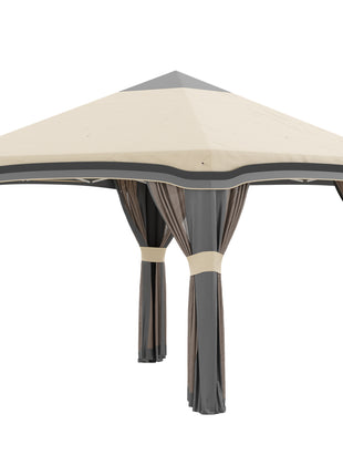 10' x 10' Pop Up Canopy Tent with Netting, Instant Tents for Parties, Height Adjustable, with Wheeled Carry Bag and 4 Sand Bags for Outdoor, Garden, Patio, Beige