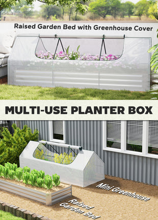 8.6 x 3 x 1ft Raised Garden Bed with Mini Greenhouse, Galvanized Raised Garden Bed with Cover for Herbs and Vegetables, Small Greenhouse for Patio Garden Balcony, White and Silver