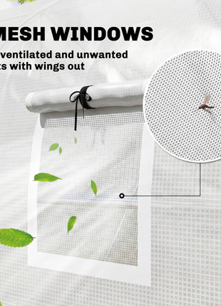 10'x11'x6' Walk-in Tunnel Greenhouse with Shelves, Mesh Door and Windows, Plant Hot House with PE Cover, White