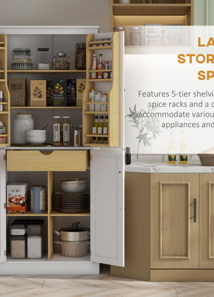 72" Kitchen Pantry Storage Cabinet, Modern Tall Kitchen Cabinet with 5-tier Storage Shelving, 8 Spice Racks, Drawer