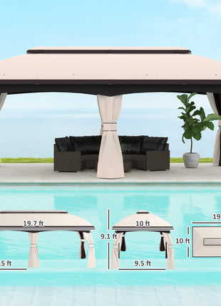 10' x 20' Patio Gazebo, Outdoor Gazebo Canopy Shelter with Netting, Vented Roof for Garden, Beige