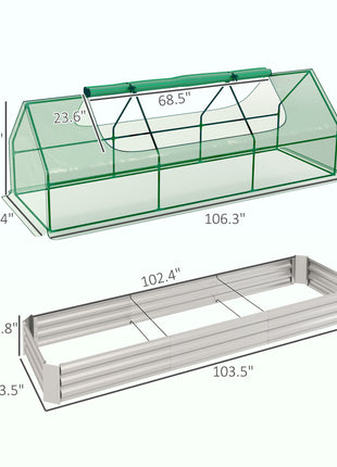 8.6 x 3 x 1ft Metal Planter Box with Mini Greenhouse, Galvanized Raised Garden Bed with Cover for Herbs and Vegetables, Small Greenhouse for Patio Garden Balcony, Green and Silver