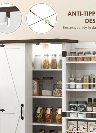 47" Kitchen Cabinet with Sensing LED Light, Kitchen Pantry Cabinet with Doors, Adjustable Shelves, Door Shelves, White