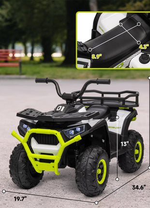12V Kids ATV, 4 Wheeler Quad with 4 Spring Suspension Wheels, LED Lights, Music USB, Green