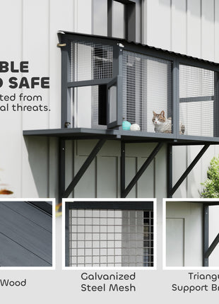 Wooden Cat Catio, Outdoor Cat Enclosure Window Perch with Jumping Platform, for Safely Enjoying Outdoor Sights, Gray
