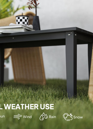 Rectangle Outdoor Coffee Table, HDPE All-Weather Outdoor Patio Table with Slatted Tabletop for Yard, Balcony, Black